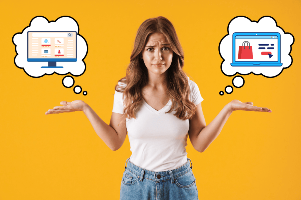 Basitlik ve seçim azaltma e-ticaret örneği: iki site arasında kararsız kalan kadın, fazla seçenek stresiyle yüzleşiyor