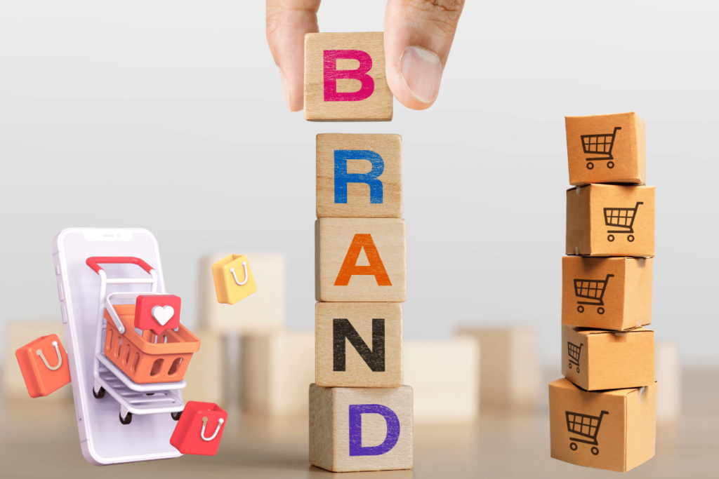 E-ticarette marka olmak için güven, deneyim ve fark yaratmanın sembolü olan marka inşası konsepti.