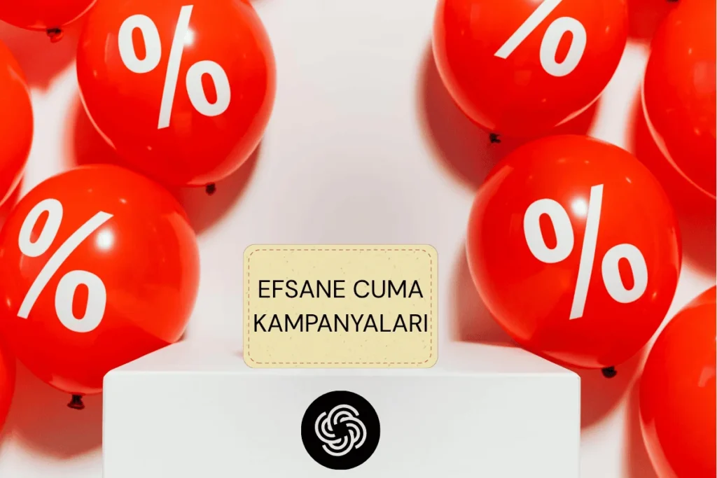 Efsane Cuma döneminde Kasım kampanyasında satış artırma fırsatlarını simgeleyen kırmızı indirim balonları