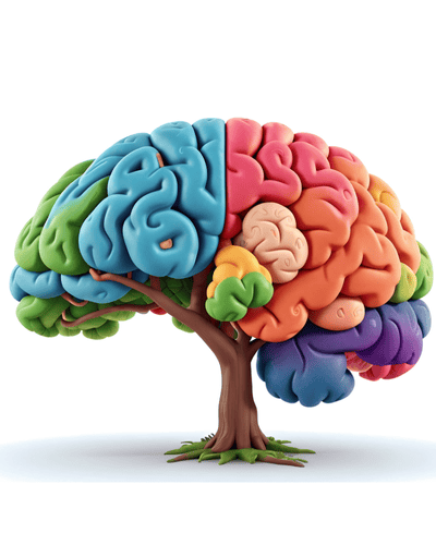 E-ticaret davranış bilimi ve dönüşüm eğitimini temsil eden renkli beyin ağacı görseli